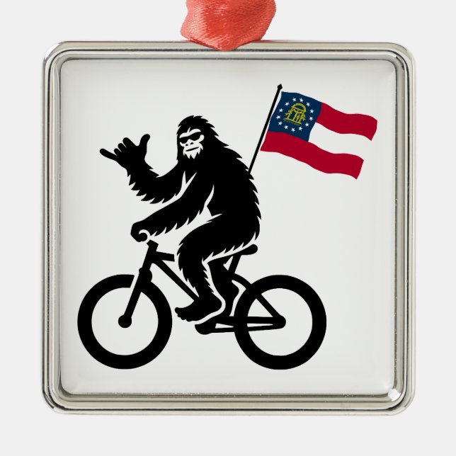 Ornamento De Metal Bigfoot ciclando a bandeira da Geórgia (Frente)