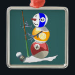 Ornamento De Metal Billiard Ball Snowman<br><div class="desc">Um admirável boneco de neve de bilhar parece excelente numa grande variedade de mercadorias-presentes para qualquer ocasião especial.</div>
