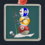 Ornamento De Metal Billiard Ball Snowman<br><div class="desc">Um admirável boneco de neve de bilhar parece excelente numa grande variedade de mercadorias-presentes para qualquer ocasião especial.</div>
