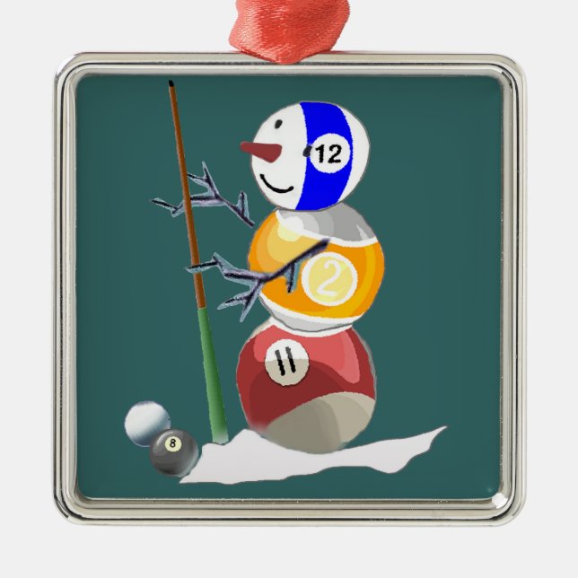 Ornamento De Metal Billiard Ball Snowman (Frente)