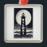 Ornamento De Metal Biloxi Mississippi Lighthouse Moon<br><div class="desc">O farol de Biloxi foi construído em 1848 e foi um dos primeiros faróis de ferro fundido no Sul. Este design elegante é um farol com a palavra Biloxi.</div>