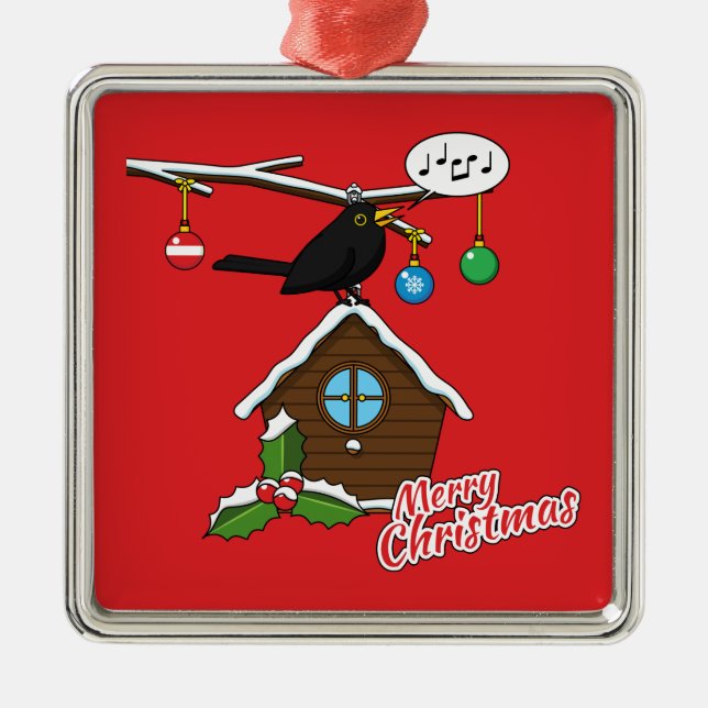 Ornamento De Metal Bird House Feliz Natal (Frente)