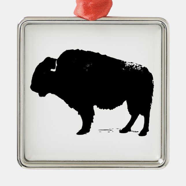 Ornamento De Metal Bison de Búfalo de Pop Preto e Branco (Frente)