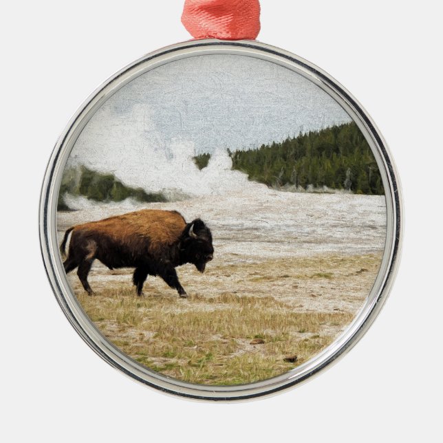 Ornamento De Metal Bison e Old Faithful (Frente)