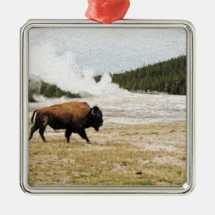 Ornamento De Metal Bisonte e fiel velho