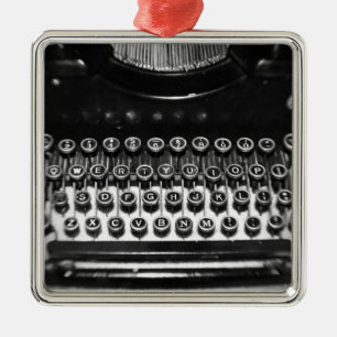 Ornamento De Metal Black and White Typewriter