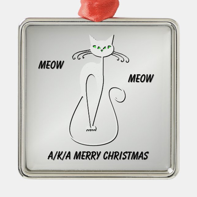 Ornamento De Metal Black Cat Meow Meow também conhecido por Feliz Nat (Frente)