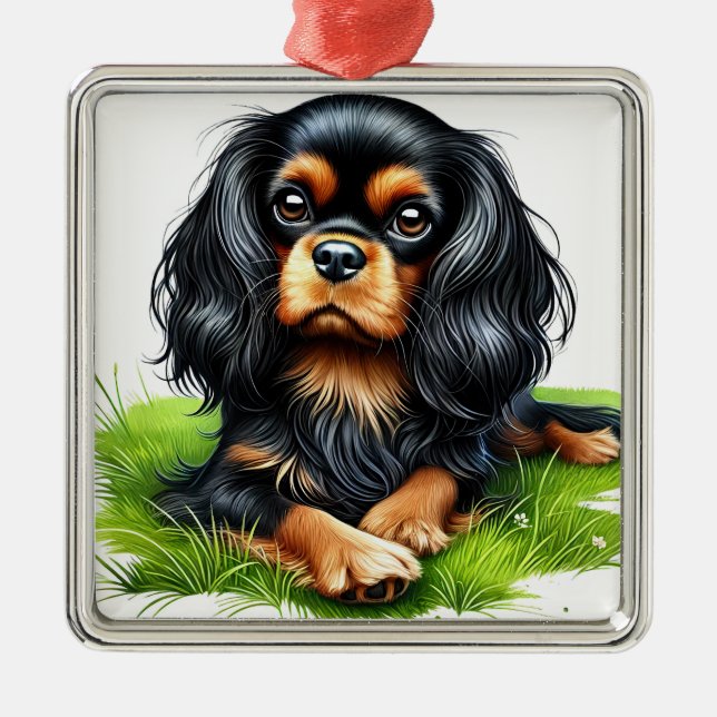 ORNAMENTO DE METAL BLACK & TAN CAVALIER KING CHARLES SPANIEL DOG (Frente)
