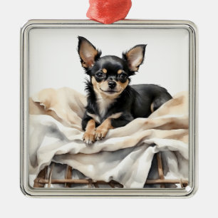ORNAMENTO DE METAL BLACK & TAN CHIHUAHUA PUPPY DOG
