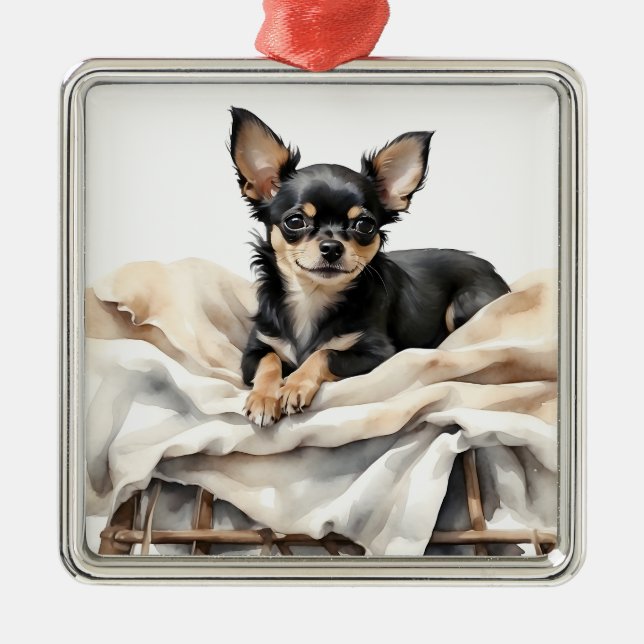 ORNAMENTO DE METAL BLACK & TAN CHIHUAHUA PUPPY DOG (Frente)