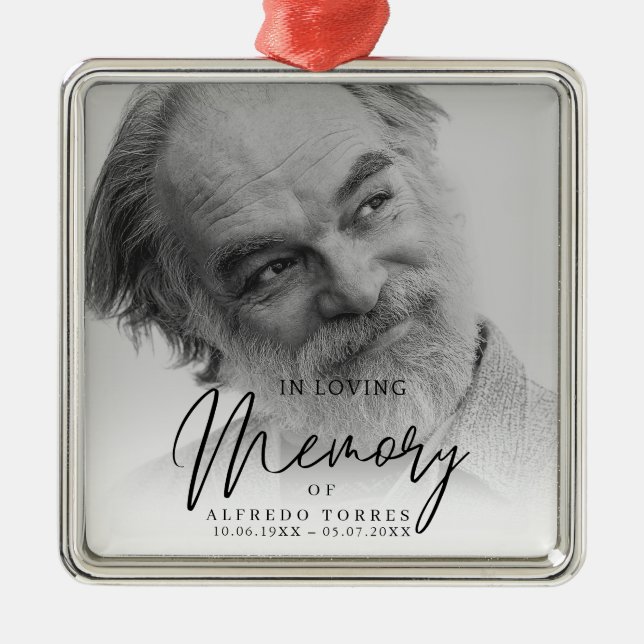 Ornamento De Metal Black & White In Loving Memory Funeral  (Frente)