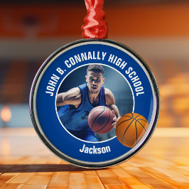 Ornamento De Metal Blue Basketball Player Photo Christmas