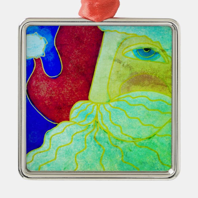 Ornamento De Metal Blue Eyed Santa Claus Abstrato Art (Frente)