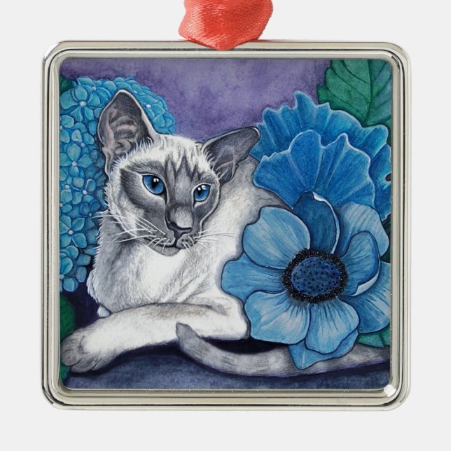 Ornamento De Metal Blue Point Siamese Cat (Frente)