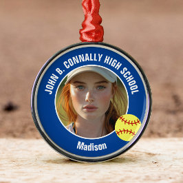 Ornamento De Metal Blue Softball Player Photo High School Christmas