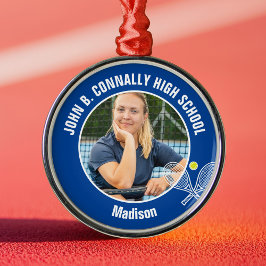 Ornamento De Metal Blue Tennis Player Photo Christmas Gift
