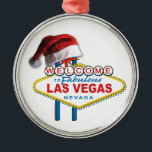 Ornamento De Metal Boas-vindas ao Sinal de Las Vegas<br><div class="desc">Boas-vindas ao Sinal de Las Vegas vestindo um Chapéu do Papai Noel para o Natal</div>