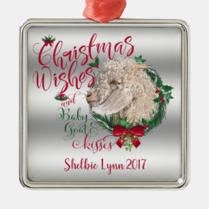 Ornamento De Metal BOCA  O Natal Deseja O Bebê Goat Kisses Angora