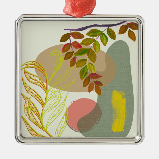 Ornamento De Metal Boho Amarelo Botânico Verde (Frente)