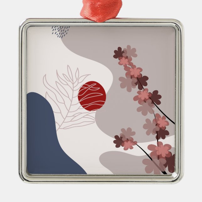 Ornamento De Metal Boho Azul Magenta Botânico (Frente)