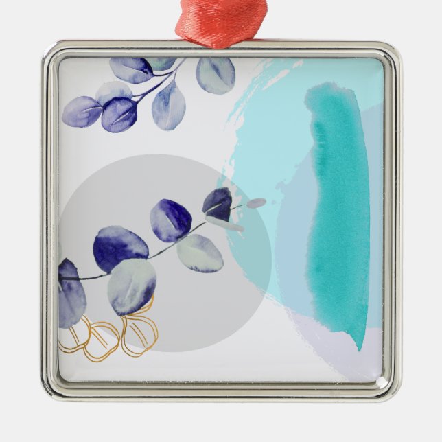 Ornamento De Metal Boho Botânico - Roxo Ciano (Frente)