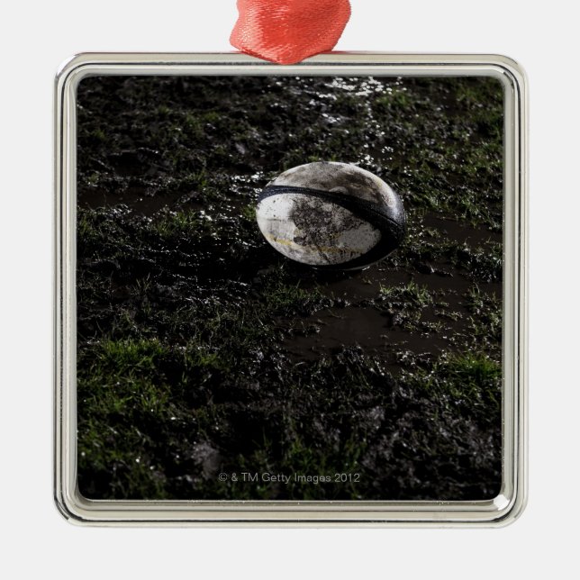 Ornamento De Metal Bola de rugby enlameada que senta-se no mastigado (Frente)