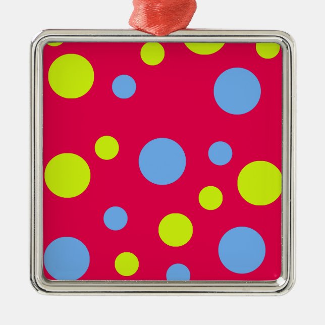 Ornamento De Metal Bolhas Felizes Funky Amarelo Azul (Frente)