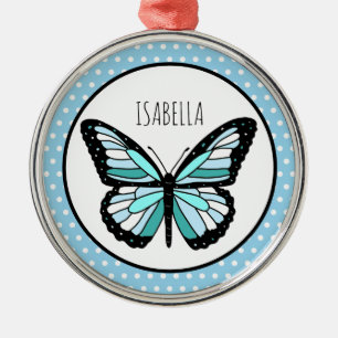 Ornamento De Metal Bolinhas de Borboleta Azul Natal Personalizado
