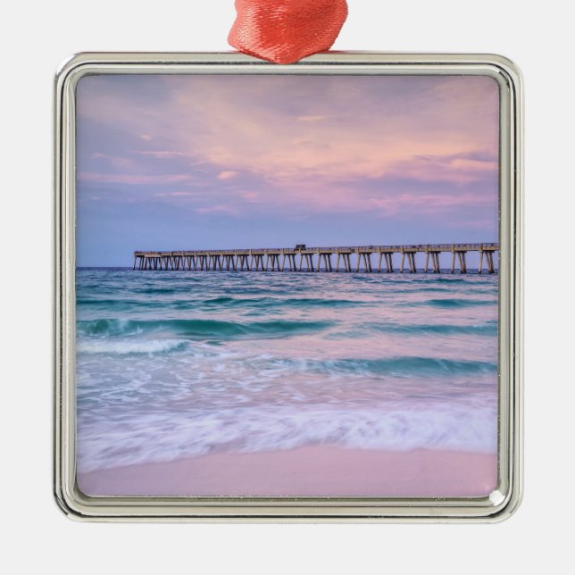 Ornamento De Metal Bom Dia Pier de Navarre Beach (Frente)