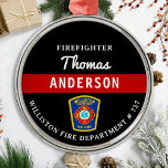 Ornamento De Metal Bombeiro Personalizado Thin Red Fire Rescut<br><div class="desc">Linha Vermelha Magra Personalizada Maltês Cross Firefighter Ornament - moderno design preto vermelho e prateado. Personalize com os bombeiros, o nome do bombeiro ou o seu texto. Este ornamento personalizado de bombeiros é perfeito para os departamentos de bombeiros, serviço de bombeiros, ou como guardião memorial, presentes de natal ou refeitórios....</div>