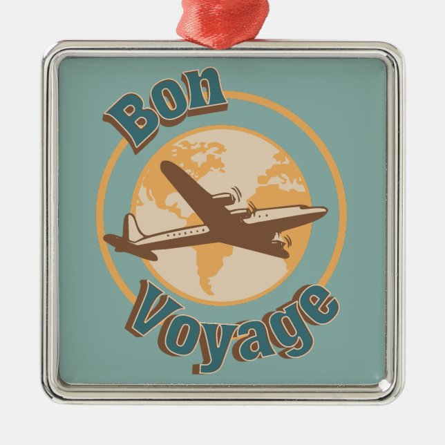 Ornamento De Metal Bon Voyage Vamos do design do mundo (Frente)