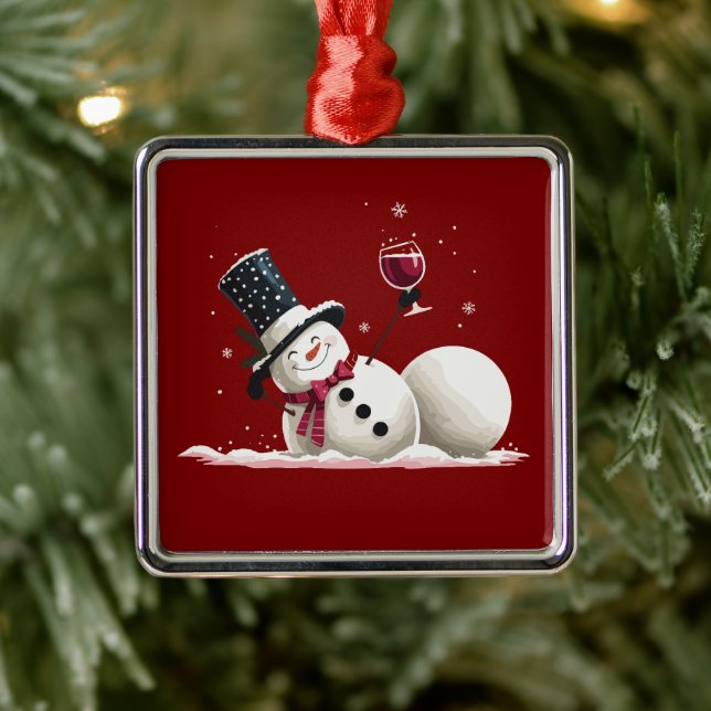 Ornamento De Metal Boneco de Neve Com Presente de Natal com Vinho Fér (Árvore)