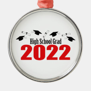 Ornamento De Metal Bonés E Diplomas Do segundo grau 2022 (Vermelho)