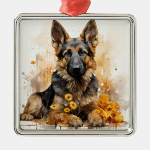 ORNAMENTO DE METAL BONITA COR DE GERMAN SHEPHERD DE ÁGUA