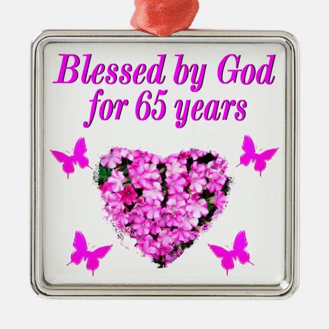 ORNAMENTO DE METAL BONITO PINK FLORAL 65º ANIVERSÁRIO DESIGN (Frente)