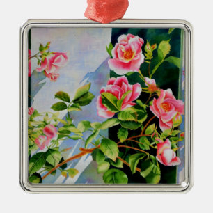 Ornamento De Metal Bonito rosa, rosas vermelhas, flor aquarela