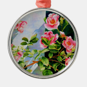 Ornamento De Metal Bonito rosa, rosas vermelhas, flor aquarela
