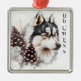 ORNAMENTO DE METAL BONITO WATERCOLOR HOLIDAY SIBERIAN HUSKY DOG