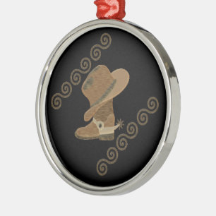 Ornamento De Metal Boot de cowboy e chapéu de madeira