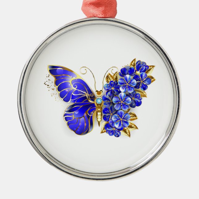 Ornamento De Metal Borboleta Flor Sapphire (Frente)