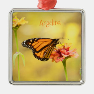 Ornamento De Metal Borboleta Monarca na Zinnia