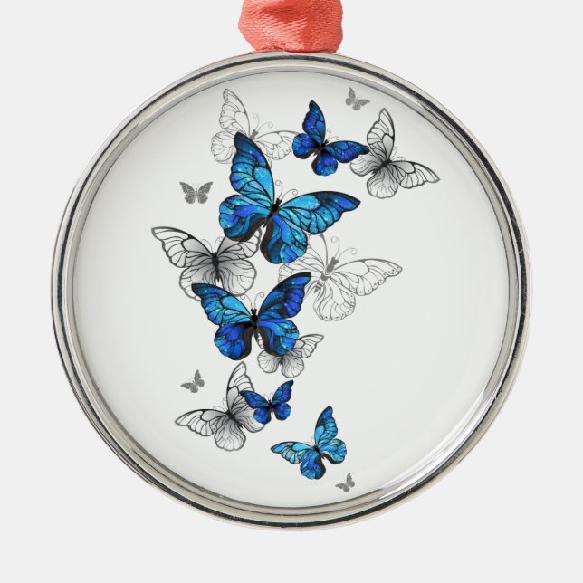 Ornamento De Metal Borboletas Azuis Morpho (Frente)