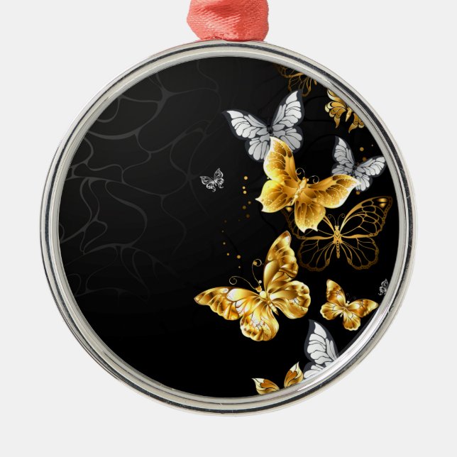 Ornamento De Metal Borboletas Douradas e brancas (Frente)