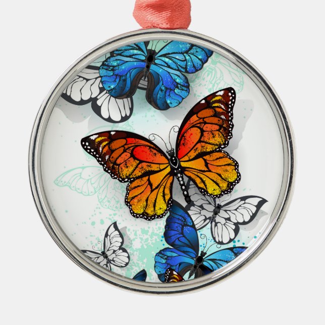 Ornamento De Metal Borboletas voadoras Morpho e Monarca (Frente)
