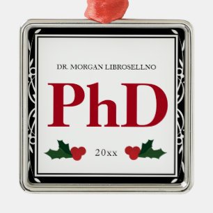 Ornamento De Metal Borda Black White Holly Name Year PhD