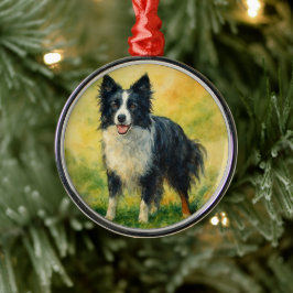 Ornamento De Metal Border Collie