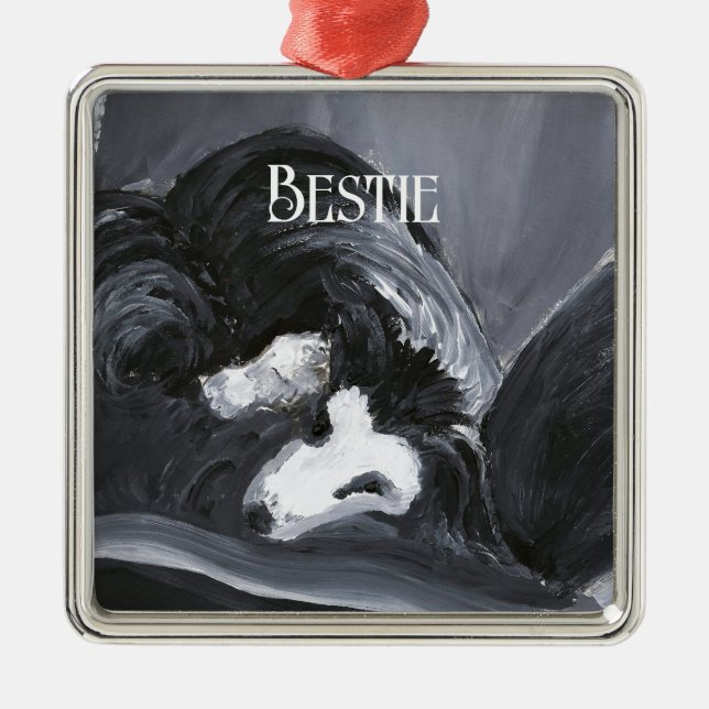 Ornamento De Metal Border Collie Deitado Pintura Personalizada (Frente)