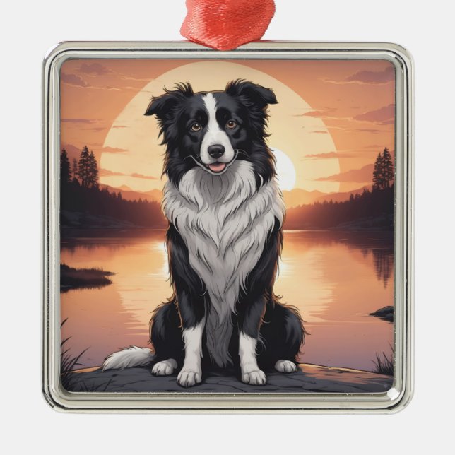 Ornamento De Metal Border Collie Dog (Frente)