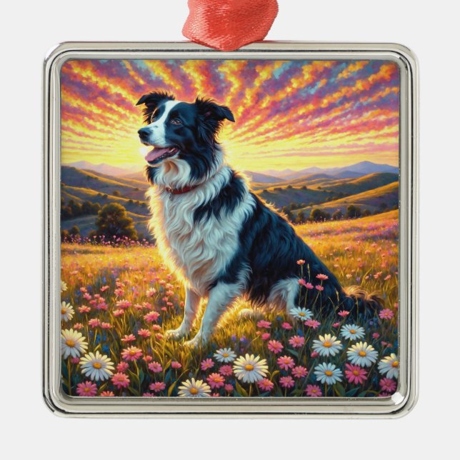 Ornamento De Metal Border Collie Dog (Frente)