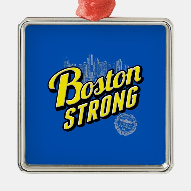 Ornamento De Metal Boston City Strong Lembra de Azul (Frente)